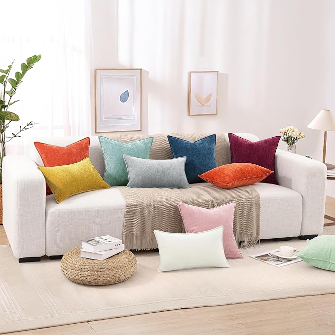 decorUhome Summer Couch Throw Pillow Covers 12x20 Set of 2, Decorative Soft Velvet Modern Cozy Chenille Lumbar Pillow Cases with Elegant Design for Sofa Bed Living Room Home Decor, Blush Pink