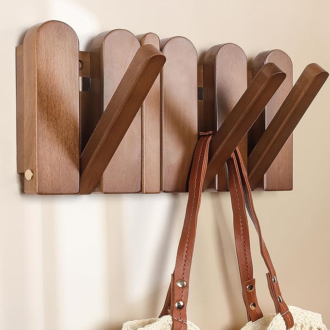 Wooden Coat Rack for Wall: Modern Piano 4 Hooks Wall Mounted Heavy Duty for Small Spaces Entryway Hallway Bathroom for Hanging Jacket Towel Backpack