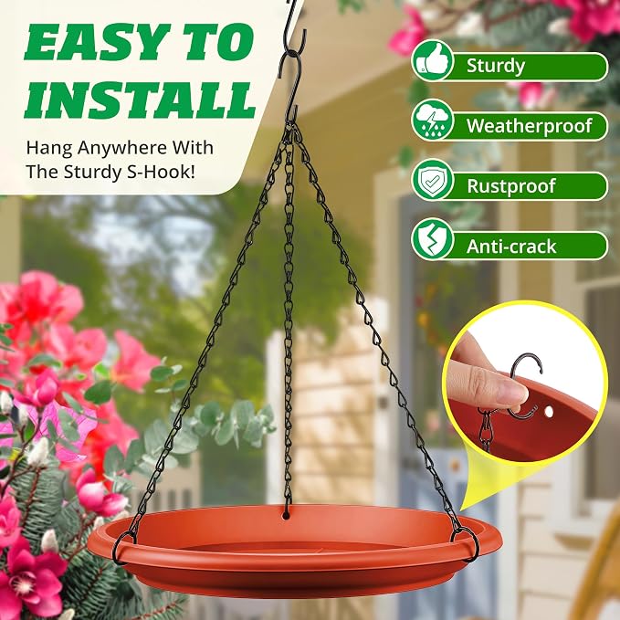 Hanging Planter for Indoor Outdoor Plants, 12" Plant Saucer with Basket Chains, Adjustable Plants Hanger Shelf Decorative Hanging Plant Flower Pot for Window Wall Ceiling Home Decor(10 Pcs,Brick Red)