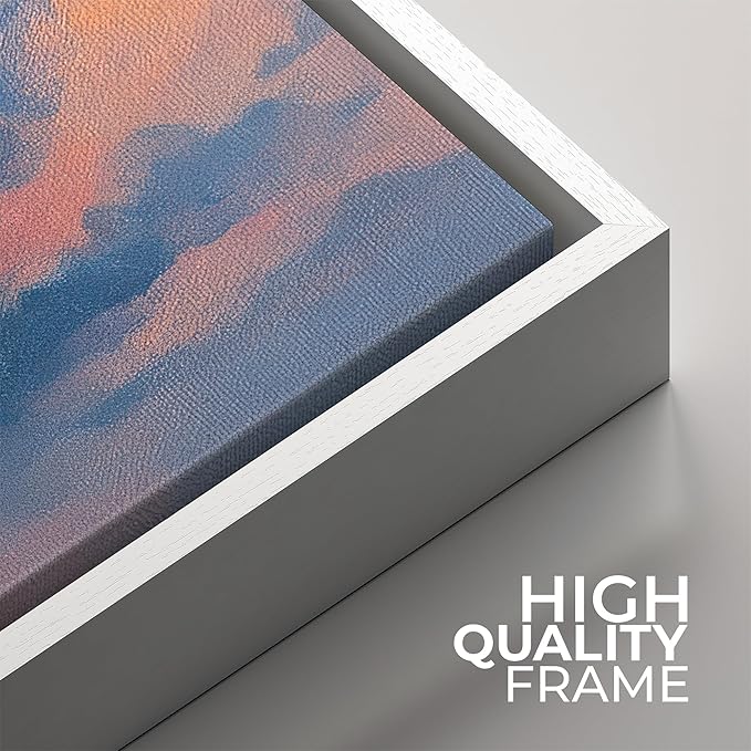 SIGNFORD Framed Canvas Print Wall Art Set Dreamy Cloud Sky Landscape Blue Pink Abstract Modern Art Relax/Calm for Living Room, Bedroom, Office - 16"x16"x2 WHITE