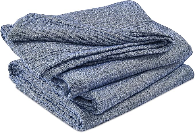 EMME Cotton Muslin Throw Blanket for Couch Breathable Gauze Soft Lightweight Blankets for Adults (Heather Navy, 50"x60")