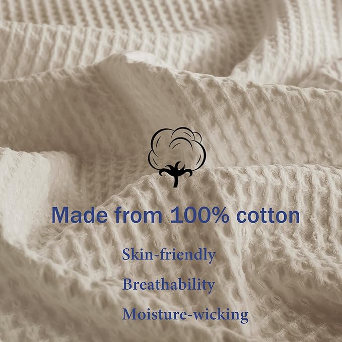 100% Egyptian Cotton Waffle Weave Throw Blanket for Bed Couch Sofa Home Decor, Soft Lightweight Bed & Couch Blanket for All Seasons (Light Khaki - Twin Size - 66 * 90")