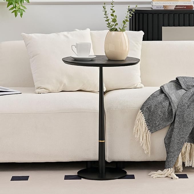WILLIAMSPACE Round Side End Table Drink Table, Modern Black Pedestal Table Martini Table Accent Table Coffee Tea End Table for Bed Room, Living Room, 15.74''D x 23.77''H