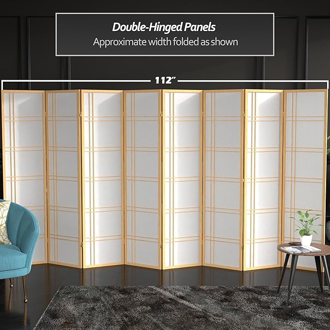Red Lantern 6 ft. Tall Double Cross Shoji Screen - Natural - 8 Panels