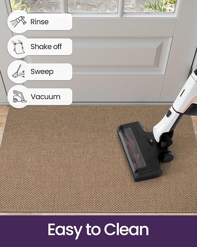 DEXI Ultra Thin Door Mat Indoor Entrance 32x48, Non Slip Rubber Backed Entryway Mats Dirt Trapper, Low Profile Front Doormat for Inside Entry, Patio, Porch, Dark Beige