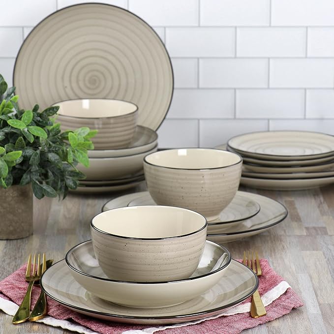 Elama Gia 24 Piece Stoneware Dinnerware Set (Cream)