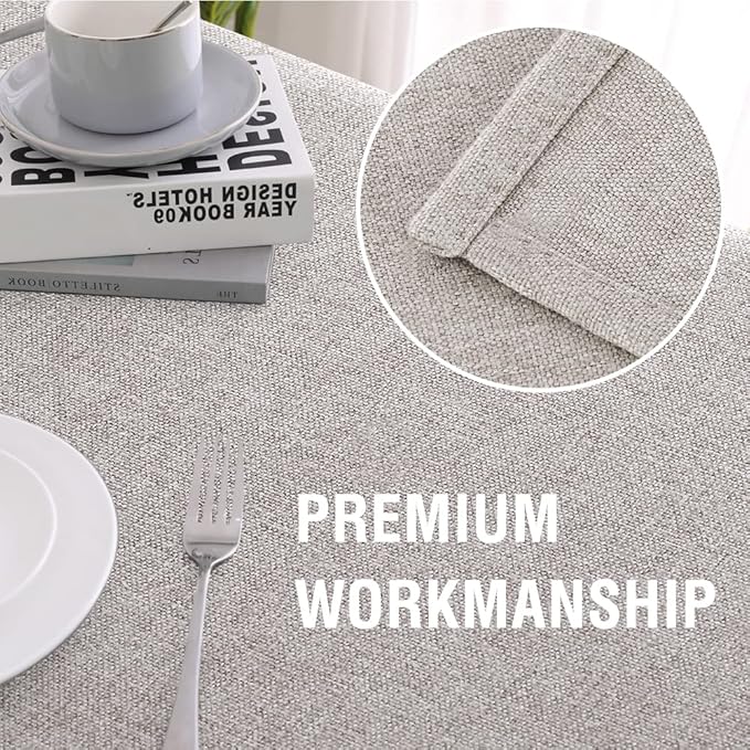 H.VERSAILTEX Linen Textured Tablecloth Round 70 inch Waterproof Decorative Table Cloth Spill-Proof Linen Look Cover for Party Table Extra Soft and Thick Fabric Wrinkle Free, Heather Taupe