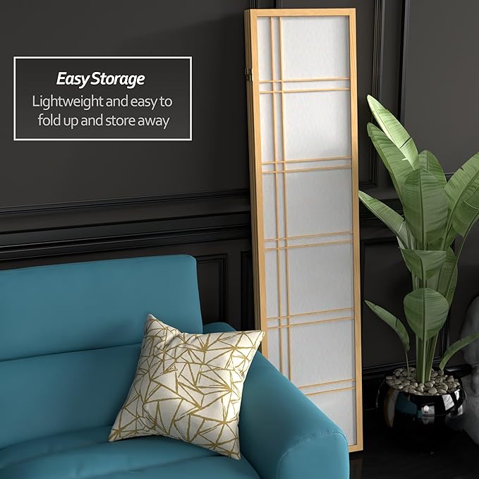 Red Lantern 6 ft. Tall Double Cross Shoji Screen - Natural - 3 Panels