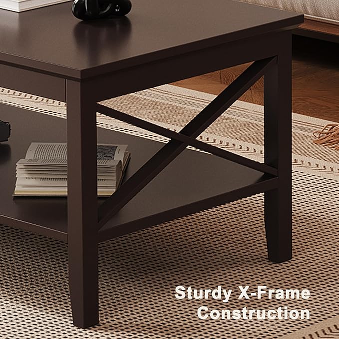 ChooChoo Coffee Table with Thicker Legs, Brown Wood Coffee Table with Storage for Living Room, 47 inch