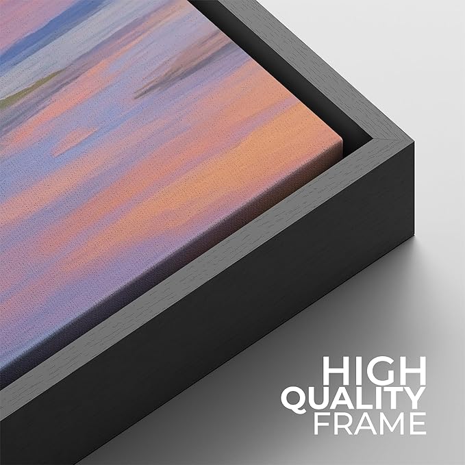 SIGNFORD Framed Canvas Print Wall Art Set Pastel Sunset Coastal Landscape Soft Color Horizon Modern Art Relax/Calm for Living Room, Bedroom, Office - 24"x24"x2 BLACK