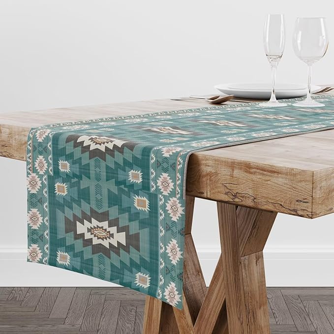 Aztec Southwest Table Runner,Ethnic Style Design Geometric Table Runners Table Setting Decor for Garden Farmhouse Wedding Party Holiday Dinner Home 13x70 Inch