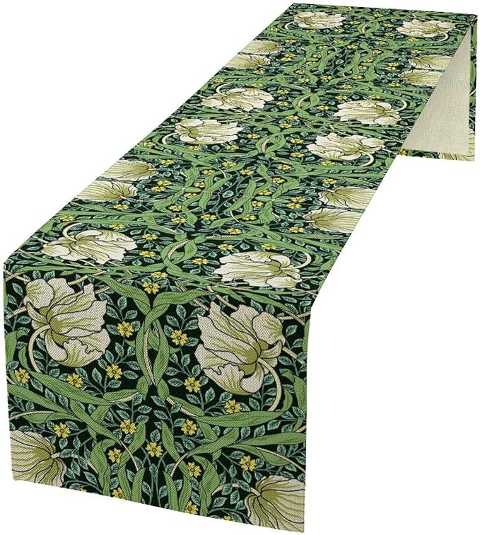 William Morris Vintage Flower Table Runner, Beautiful Vintage Boho Floral Tree Plant Pattern Dinner Runner for Home Kitchen Dining Table Decoration 13x60 Inch