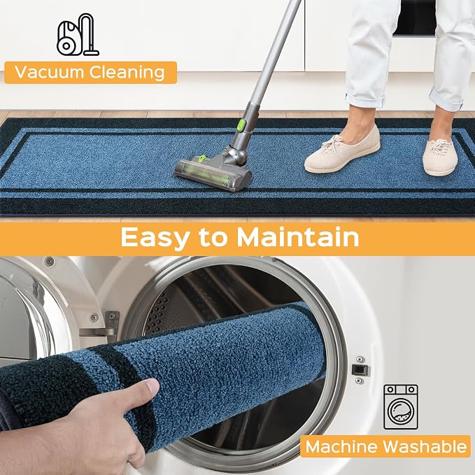 anllugs Kitchen Rugs 24" x 36", Non-Slip Machine Washable Kitchen Runner Rugs Floor Mats, Absorbent Comfort Standing Mats for Kitchen, Sink, Laundry and Hallway, Light Blue & Navy