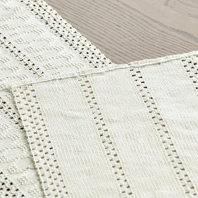 Artoid Mode Beige Farmhouse Woven Rustic Hollow Table Runner, Seasonal Holiday Hollow Kitchen Dining Table Decoration for Home Party Decor 12x90 Inch