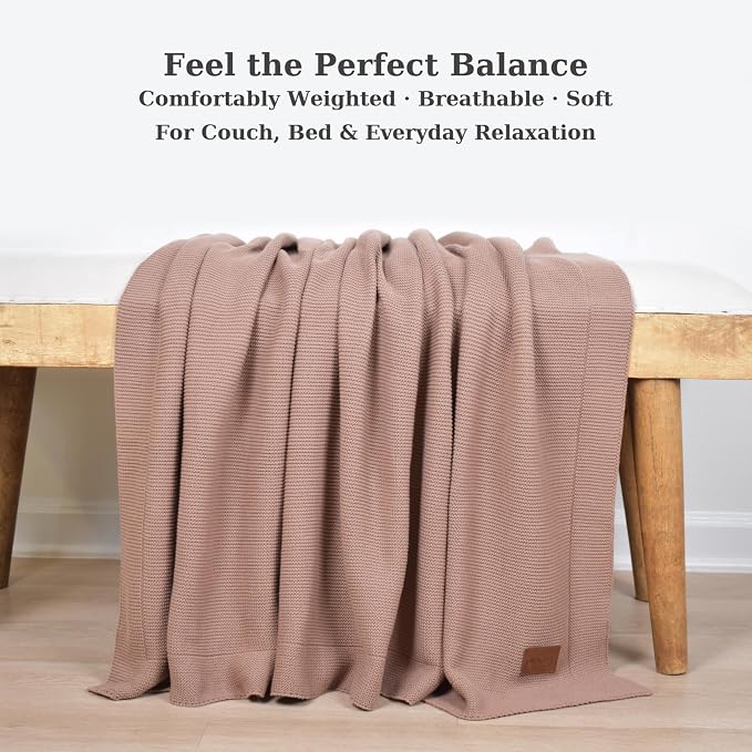 100% Cotton Knitted Throw Blanket – Oeko-TEX® Certified, Breathable & Soft, 50" x 60" – Substantial All-Season Blanket for Couch, Bed, Home Décor and Gifting - 2 lb (Taupe)