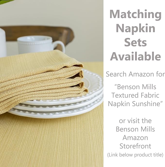 Benson Mills Cameron Textured Fabric Table Cloth, for Everyday Home Dining, Parties, Fall, Autumn, Holiday, and Thanksgiving Tablecloth (52" x 70" Rectangular, Sunshine/Yellow)