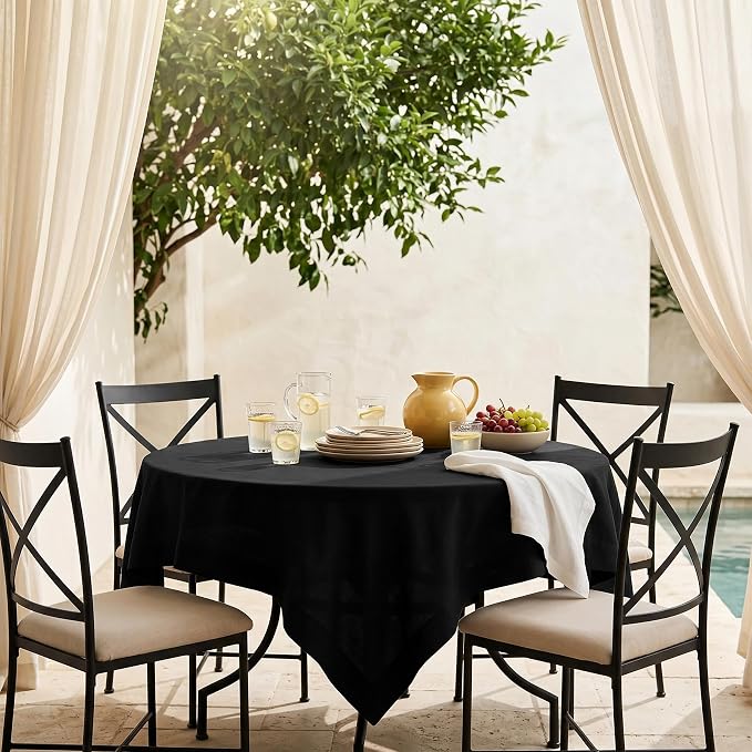Solino Home Black Linen Tablecloth 52 x 52 Inch - 100% Pure Linen Square Table Throw - Fete, Machine Washable Table Cloth