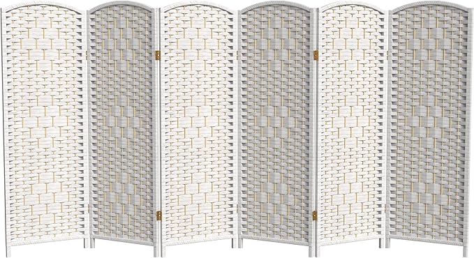 Red Lantern 4 ft. Short Diamond Weave Fiber Folding Screen - White - 6 Panel