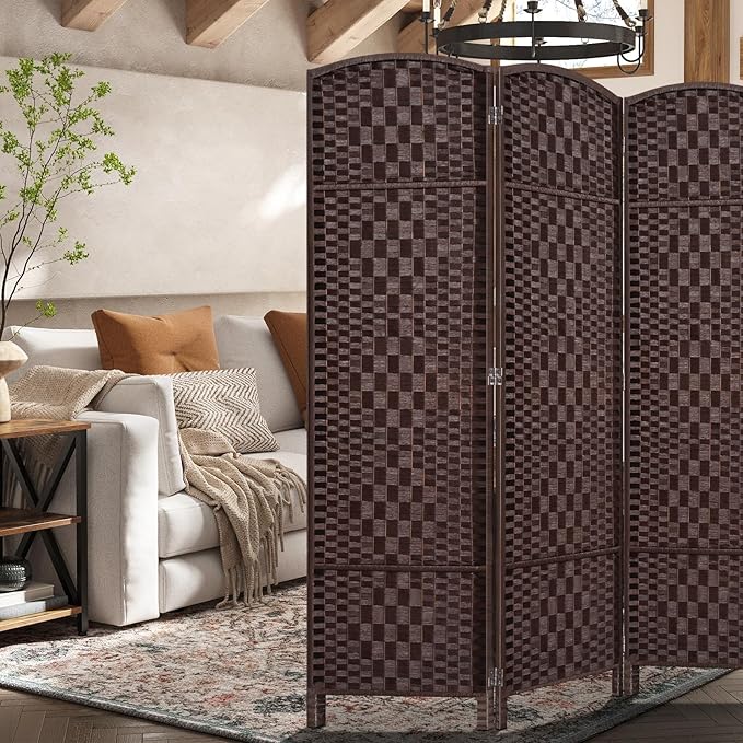 HALLYBEE Room Divider, Room Dividers and Folding Privacy Screens, 16in Privacy Screen, 3 Panel Temporary Wall Partitions, 6ft Space Separation Panel Screen, Brown