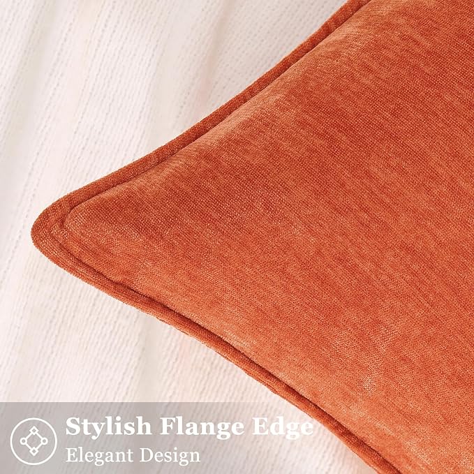 decorUhome Summer Couch Throw Pillow Covers 16x16 Set of 2, Decorative Soft Velvet Modern Cozy Chenille Pillow Cases with Elegant Design for Sofa Bed Living Room Home Decor, Rust