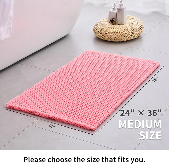 Disolla Waffle Bath Mat, Non Slip Absorbent Bathroom Rug, Machine Washable Quick Dry Ultra Soft Bathroom Floor Mat, Pink Bath Rug for Tub Shower, 24''x36''