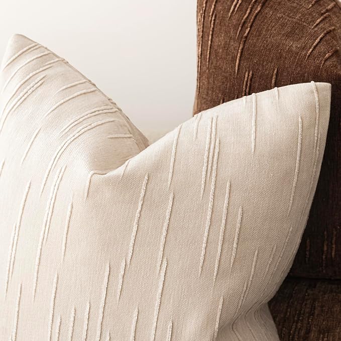 Foindtower Pack of 2 Slubby Textured Chenille Throw Decorative Pillow Covers Lumbar Accent Solid Cushion Cover Neutral Farmhouse Pillow Case for Couch Sofa Bedroom Living Room 12x20 Inch,Ivory