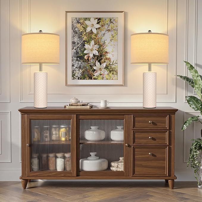 GGOYING 25.6'' Modern Ceramic Table Lamp Set of 2, Nightstand Desk Lamp No Bulb Included, Farmhouse Bedside Lamps for Bedroom, Living Room, Office