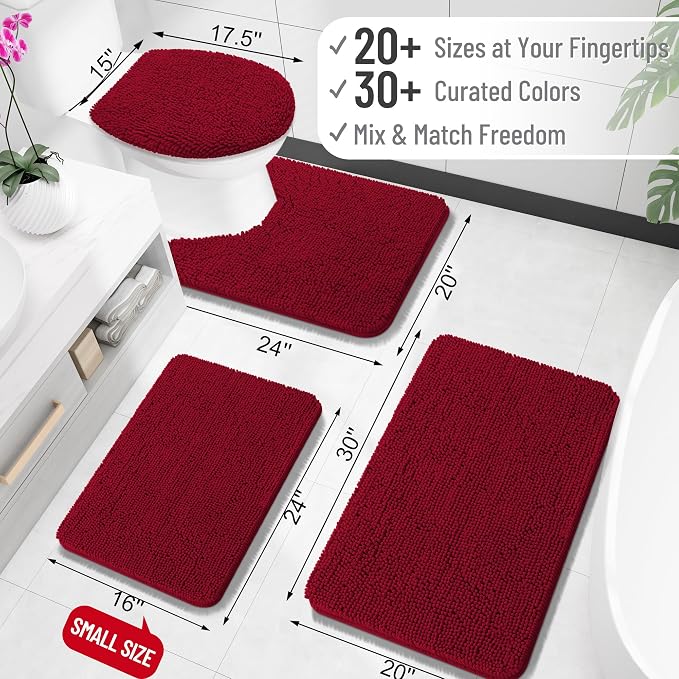 OLANLY Bathroom Rugs 35x24, Extra Soft Absorbent Chenille Bath Rugs, Rubber Backing Quick Dry, Machine Washable Bath Mats for Bathroom Floor, Tub and Shower, Home Decor Accessories, Red