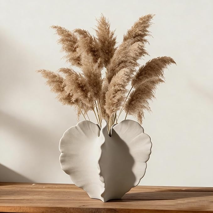 White Ceramic Vase for Home Decor,Modern Art Small Vase for Flowers,Artistic Table Centerpiece Decorative White Vase,Textured Coastal Style Accent for Living Room Shelf or Dining Room