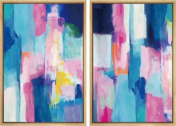 SIGNLEADER Canvas Print Wall Art Set Pastel Blue and Pink Color Blocks Geometric Shapes Illustrations Modern Art Contemporary Colorful Ultra for Living Room, Bedroom, Office - 16"x24"x2 NATURAL