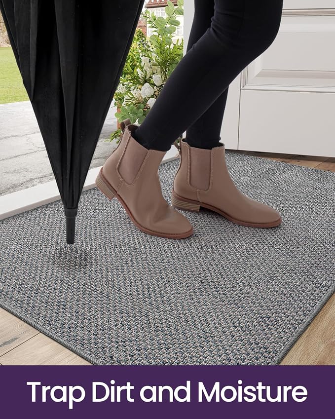 DEXI Ultra Thin Door Mat Indoor Entrance 32x48, Non Slip Rubber Backed Entryway Mats Dirt Trapper, Low Profile Front Doormat for Inside Entry, Patio, Porch, Grey