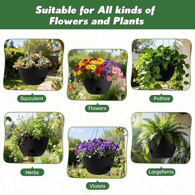 13-inch Oversized Hanging Planter Set of Two,Planters for Indoor and Outdoor Plants.Place Plant pots Across Diverse Settings Including windowsills,Living Room,and Gardens.Black