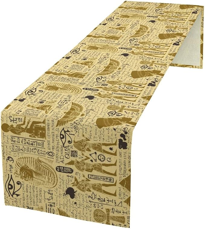 Ancient Egypt Table Runner Retro Egyptian Hieroglyph Elements Graffiti Pattern for Home Kitchen Table Decor Dining Coffee Room Party Decor 13x60in