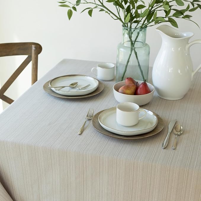 Benson Mills Cameron Textured Fabric Table Cloth, for Everyday Home Dining, Parties, Weddings & Holiday Tablecloths (60" x 120" Rectangular, Millennium Natural)