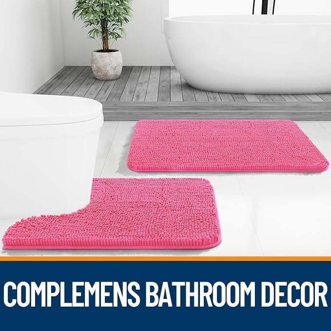 OLANLY Bathroom Runner Rugs 70x24, Soft Absorbent Chenille Bath Rugs, Rubber Backing Quick Dry, Machine Washable Long Bath Mats for Bathroom Floor, Tub and Shower, Home Decor Accessories, Hot Pink