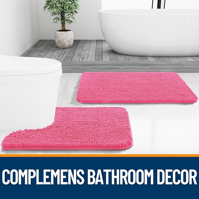 OLANLY Large Bathroom Rugs 40x32, Extra Soft Absorbent Chenille Bath Rugs, Rubber Backing Quick Dry, Machine Washable Bath Mats for Bathroom Floor, Tub and Shower, Home Decor Accessories, Hot Pink