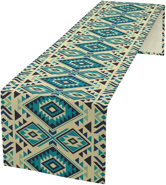 Aztec Table Runner, Southwest Geometric Native Navajo Abstract Tribal Triangle Pattern Vintage Country Style Dinner Runner for Home Kitchen Dining Table 13x60 Inch