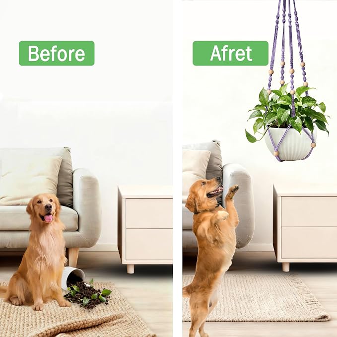 35 Inch Macrame Plant Hanger, Hanging Planter Basket with Wood Beads, Decorative Flower Pot Holder for Indoor Outdoor Boho Home Decor, Set of 2 (Purple)