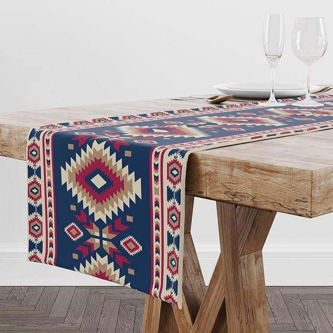 Aztec Southwest Table Runner,Ethnic Style Design Fabric Pattern Geometric Table Runners Decor for Garden Farmhouse Wedding Party Holiday Dinner Home 13x120 Inch