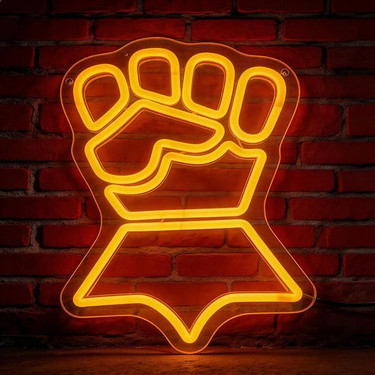 Yellow Fist 40K Neon Sign – Sci-Fi Military Inspired LED Wall Art, 16.5"x12" USB Dimmable Decor for Gamer Room, Man Cave & Action Movie Fans