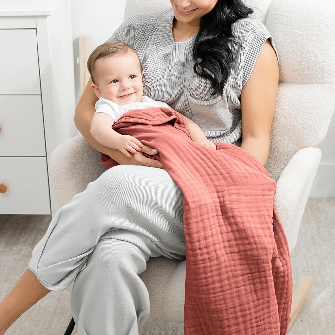 Comfy Cubs Muslin Baby Blanket - Soft, Lightweight, 6-Layer Cotton Swaddle Blankets for Newborns, Infants & Toddlers - 40" x 40" Large, Breathable & Versatile for Sleeping & Tummy Time - Dusty Rose