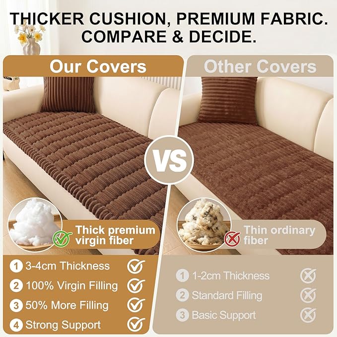 Smiry Couch Cover for Dogs Washable, Non Slip Fuzzy Pet Couch Covers for 3 Cushion Sofa Pet Friendly, Thick Soft Sofa Slipcovers Cushion Protector (Brown, 27.6" x 82.7")
