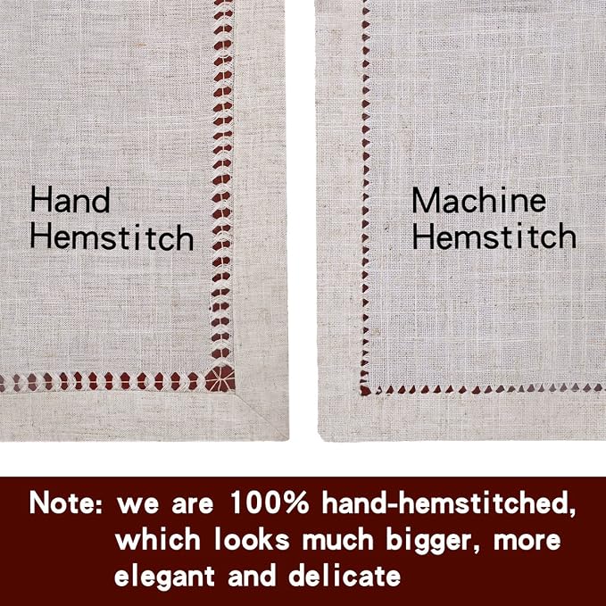 Grelucgo Super Large Handmade Hemstitch Beige Table Runner, Rectangular 14 by 144 Inch