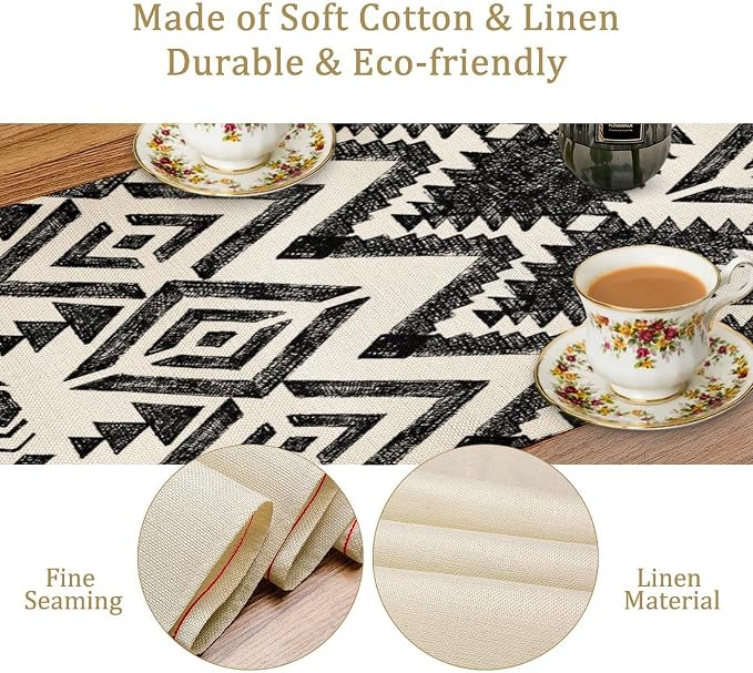 Aztec Table Runner, Southwestern Native Tribal Geometric Ethnic Pattern Table Runner Decoration for Kitchen Family Dinner Table Holiday Party Farmhouse Style 13x36 Inch