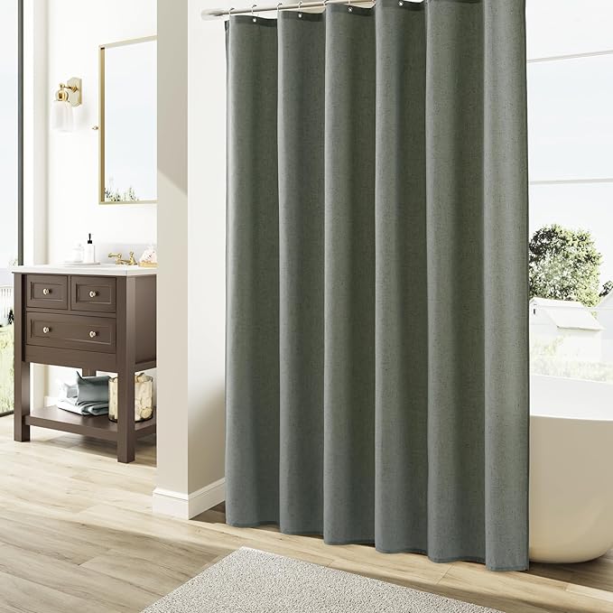 Naturoom Desert Sage Linen Shower Curtain, Country Boho Farmhouse Bath Decor Shower Curtains Neutral Cloth Weighted Textured Fabric Bath Curtain Liner with Hooks, 72x78