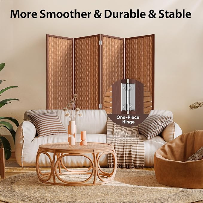 JOSTYLE 4 Panel Folding Privacy Screens 6ft Bamboo Freestanding Room Dividers, 70.9" H x 79" W