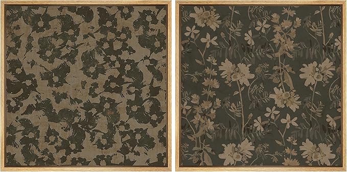SIGNFORD Framed Canvas Print Wall Art Set Botanical Floral Rustic Beige Flowers Modern Art Nordic Relax/Calm for Living Room, Bedroom, Office - 16"x16"x2 Natural