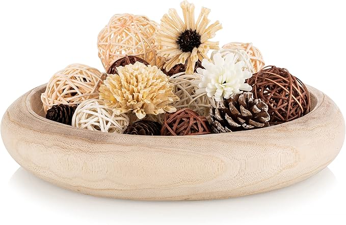 Hanobe Decorative Bowl for Entryway Table: 12.6" Round Decorative Wooden Bowls for Home Decor - Rustic Natural Dough Bowl Coffee Table Decor for Moss Holder