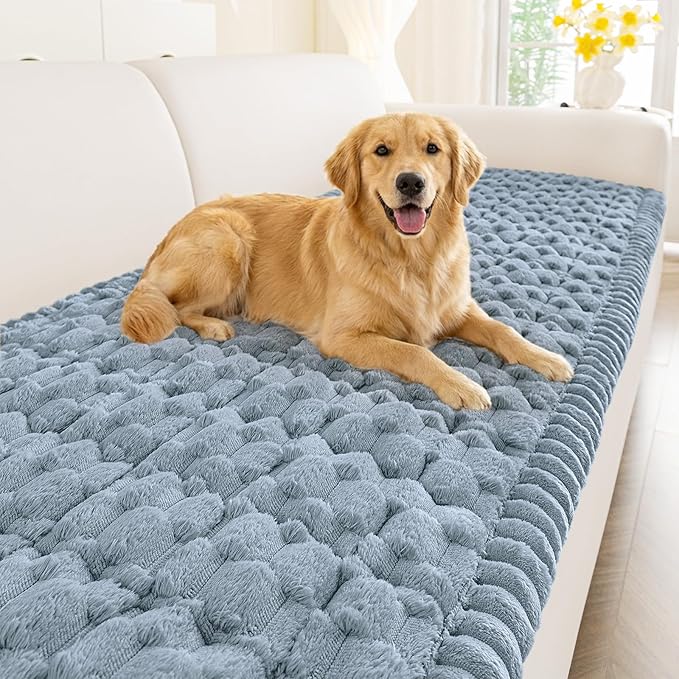 Smiry Couch Covers for Dogs Washable, Non Slip Fuzzy Pet Couch Covers for Sofa, Soft Thick Sofa Slipcovers Furniture Protector Pet Friendly (Airy Blue, 27.6" x 47")