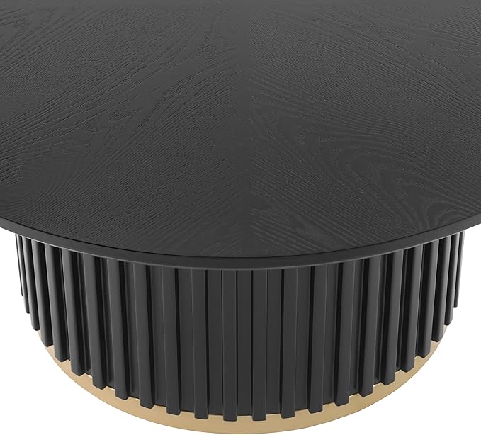 Modern Round Coffee Table with Fluted Pedestal Circle Coffee Table with Faux Marble Tabletop for Bedroom,Apartment,Living Room Black